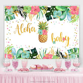 Lofaris Floral And Leaves Glitter Aloha Baby Shower Backdrop
